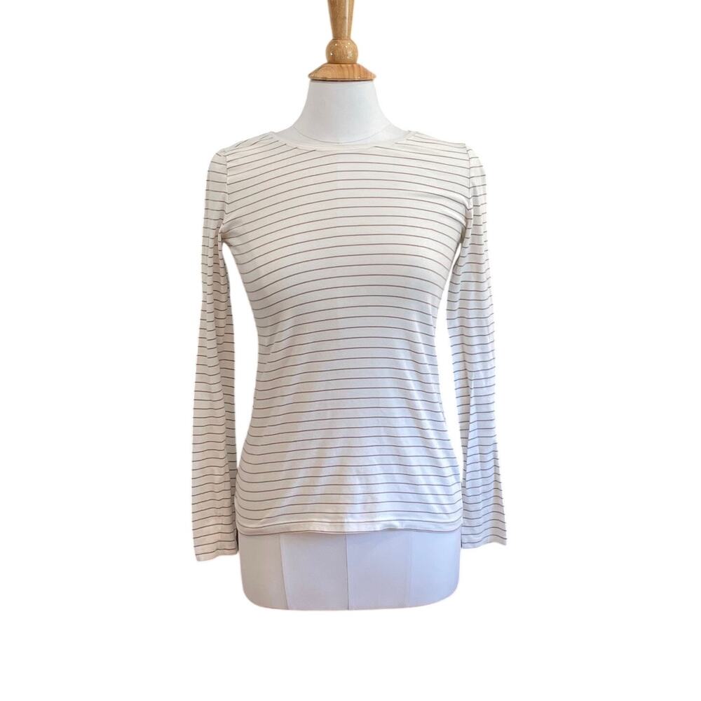 The Limited Perfect Tee, Long Sleeve, Crew Neck, Tan Stripe, Size M